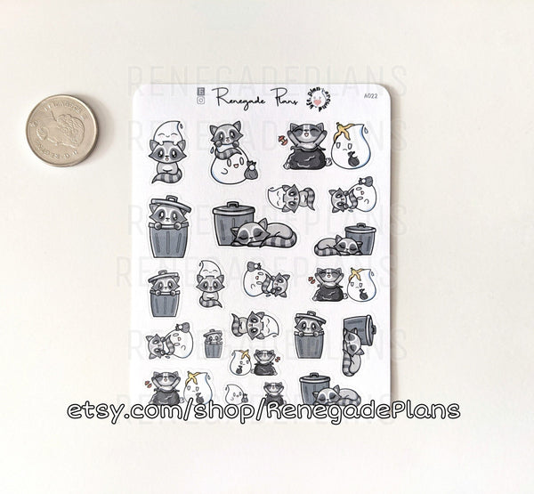 Garbage day, Trash panda stickers, kawaii raccoon, Planner Stickers, Bullet Journal, Scrapbook stickers, Hand Drawn Character stickers
