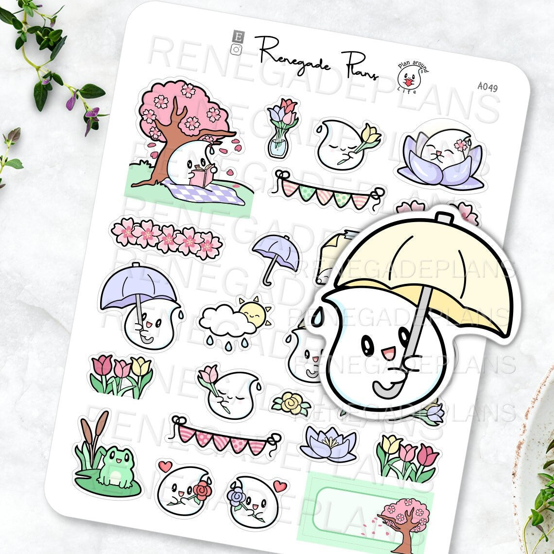 Spring planner stickers, Cherry blossoms, sakura stickers, Kawaii spring stickers, reading stickers ,spring floral stickers, lotus, mini kit