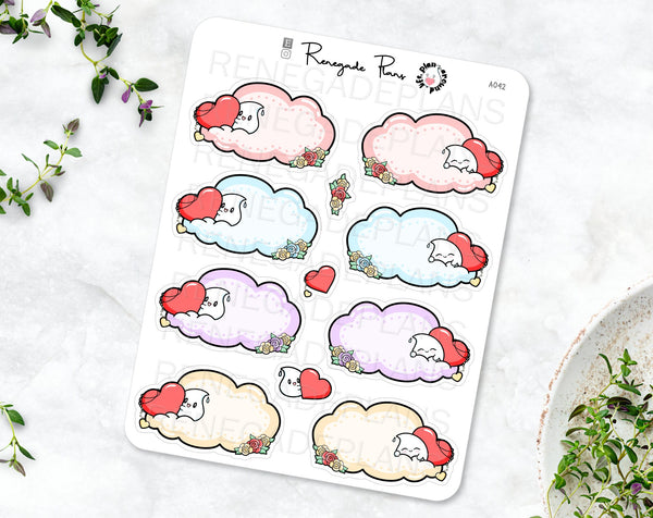 Functional Love stickers, Cloud stickers, cute valentines stickers, happy planner stickers, bullet Journal Scrapbook, Hand Drawn Character