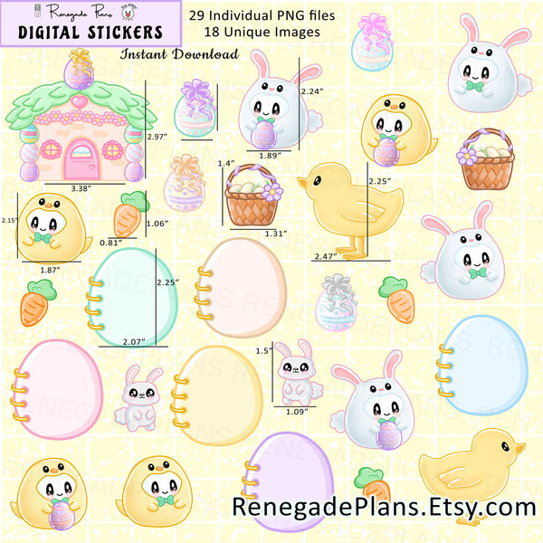 Cute Easter planner stickers, Digital easter planner stickers, printable easter stickers, kawaii spring stickers, kawaii easter stickers