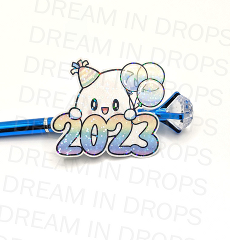 Large Hello 2023 Vinyl with Glitter Overlay - Water-resistant Die Cut sticker flake