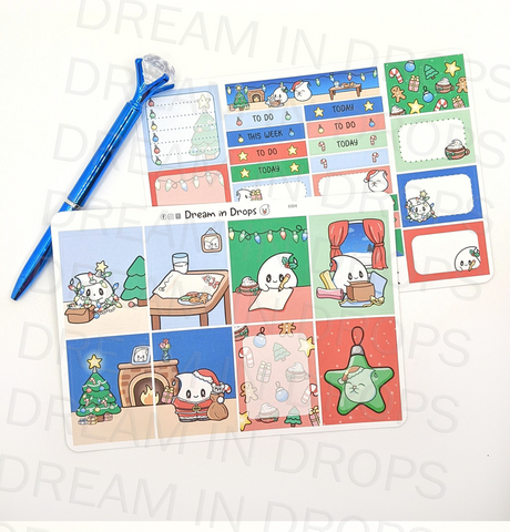 Christmas Mini Weekly Kit, Kawaii christmas stickers, christmas planner stickers