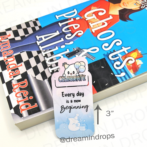 LIMITED STOCK - Peeking bookmark with page slot - celebration theme - laminated handmade reading bookmark