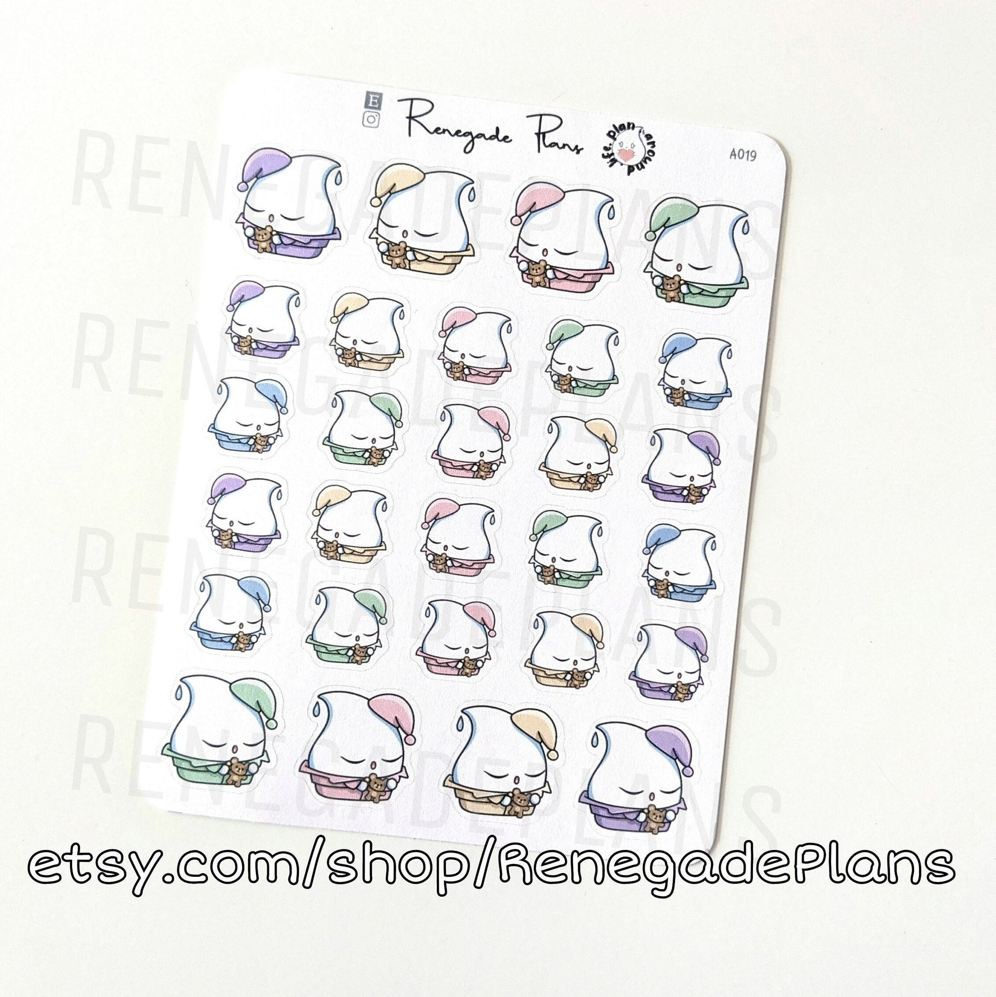 Sleepy Dreaming Bedtime Naptime in PJs Teara - Planner Stickers and Bullet Journal Scrapbooking stickers - Original Hand Drawn Character