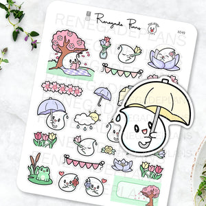 Spring planner stickers, Cherry blossoms, sakura stickers, Kawaii spring stickers, reading stickers ,spring floral stickers, lotus, mini kit