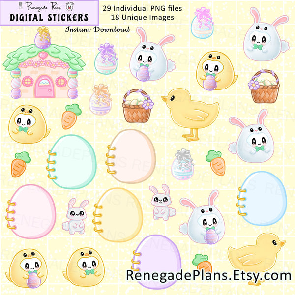 Cute Easter planner stickers, Digital easter planner stickers, printable easter stickers, kawaii spring stickers, kawaii easter stickers