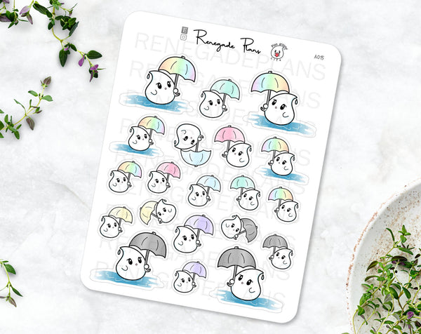 Rainy Day with Umbrella in a Puddle Teara - Planner Stickers and Bullet Journal Scrapbooking stickers - Original Hand Drawn Character