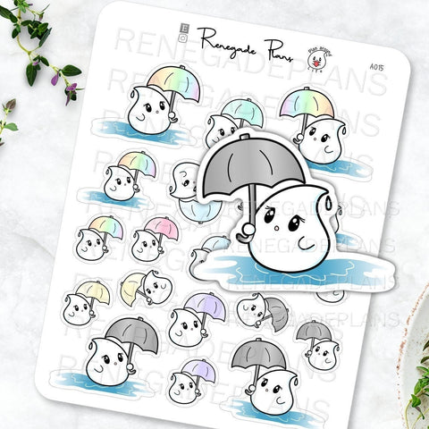 Rainy Day with Umbrella in a Puddle Teara - Planner Stickers and Bullet Journal Scrapbooking stickers - Original Hand Drawn Character