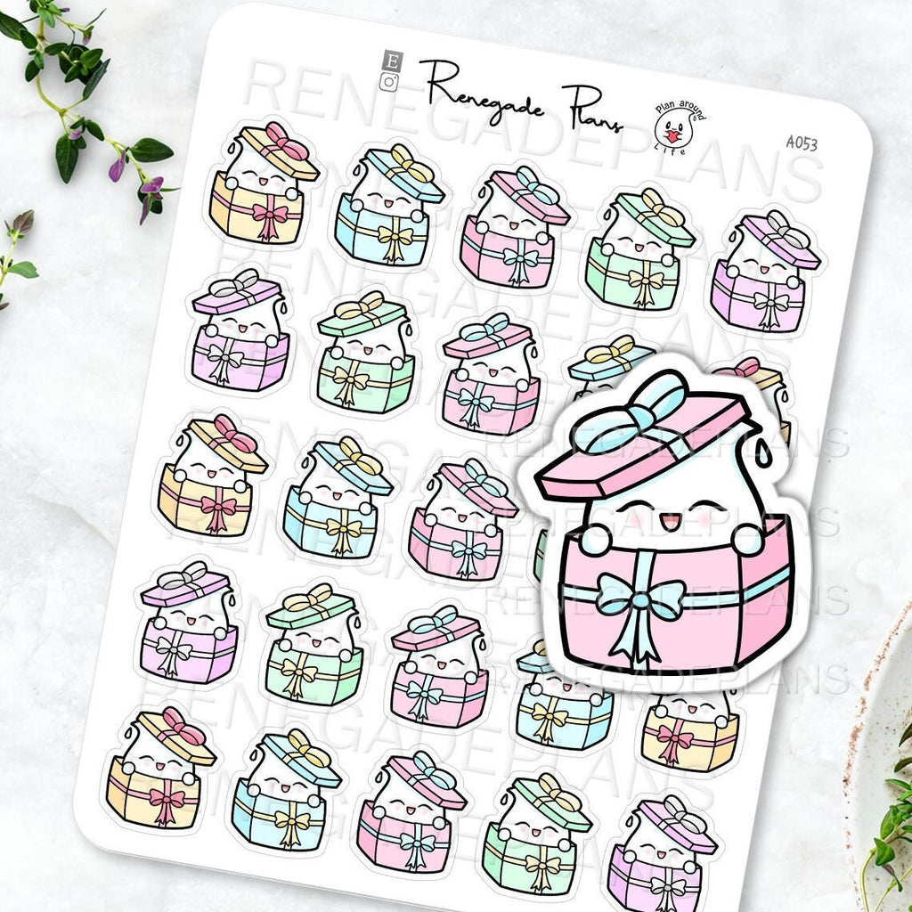 Present Box Sticker Birthday Planner stickers, gift box stickers, present stickers, kawaii ...