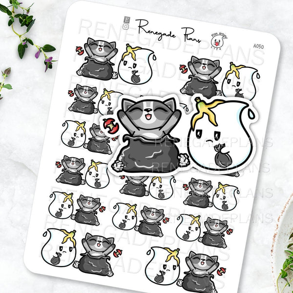 Garbage day, Trash panda stickers, kawaii raccoon, Planner Stickers, Bullet Journal, Scrapbook stickers, Hand Drawn Character stickers