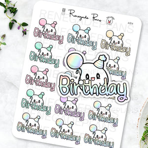 Birthday Planner stickers, birthday script stickers, balloon stickers, kawaii birthday, cute birthday, celebration stickers, pastel birthday